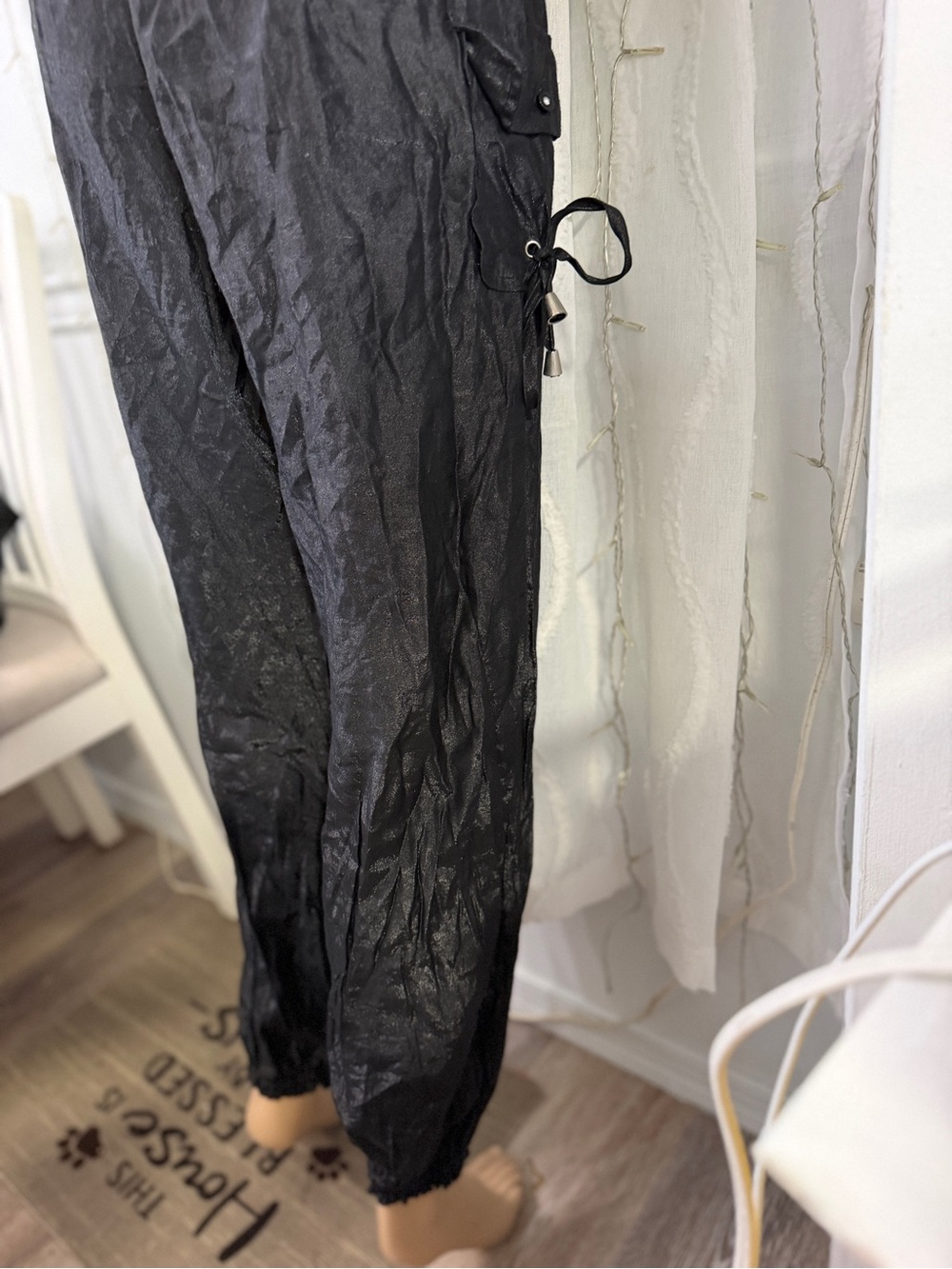 Black Jumpsuit Romper with Tie Waist - Picture 10 of 11